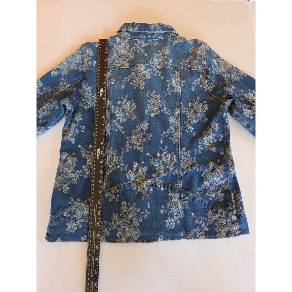 Womens Floral Denim Trucker Jacket Sz S Blue Boho 90s Coastal Cottage Romantic - Picture 9 of 10